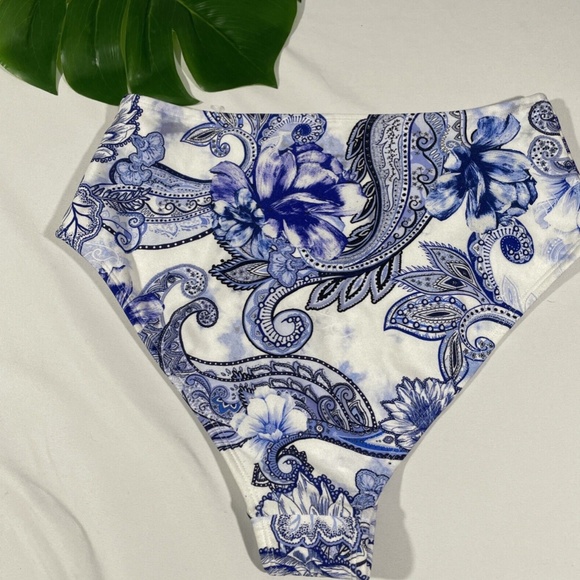 NEW RIVER ISLAND [ 10 US ] Floral High Waist Bikini‎ Bottoms In Blue - Picture 8 of 12